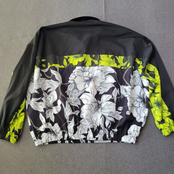 Pam & Gela Jacket P/S Black Yellow Floral Poppy Color Block Windbreaker - Picture 2 of 8